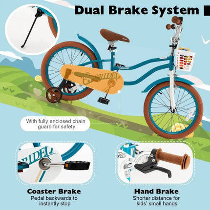 Children Bicycle with Front Handbrake and Rear Coaster Brake - Turquoise - Oasis Home Essentials
