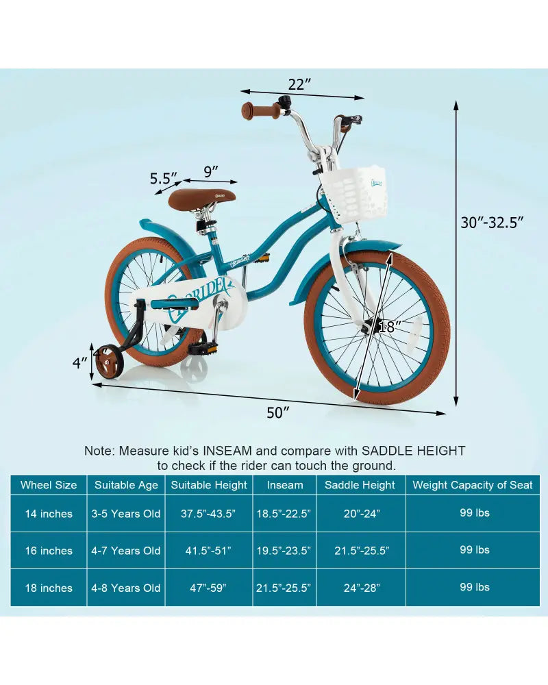 Children Bicycle with Front Handbrake and Rear Coaster Brake-Turquoise - Turquoise - Kids Bike