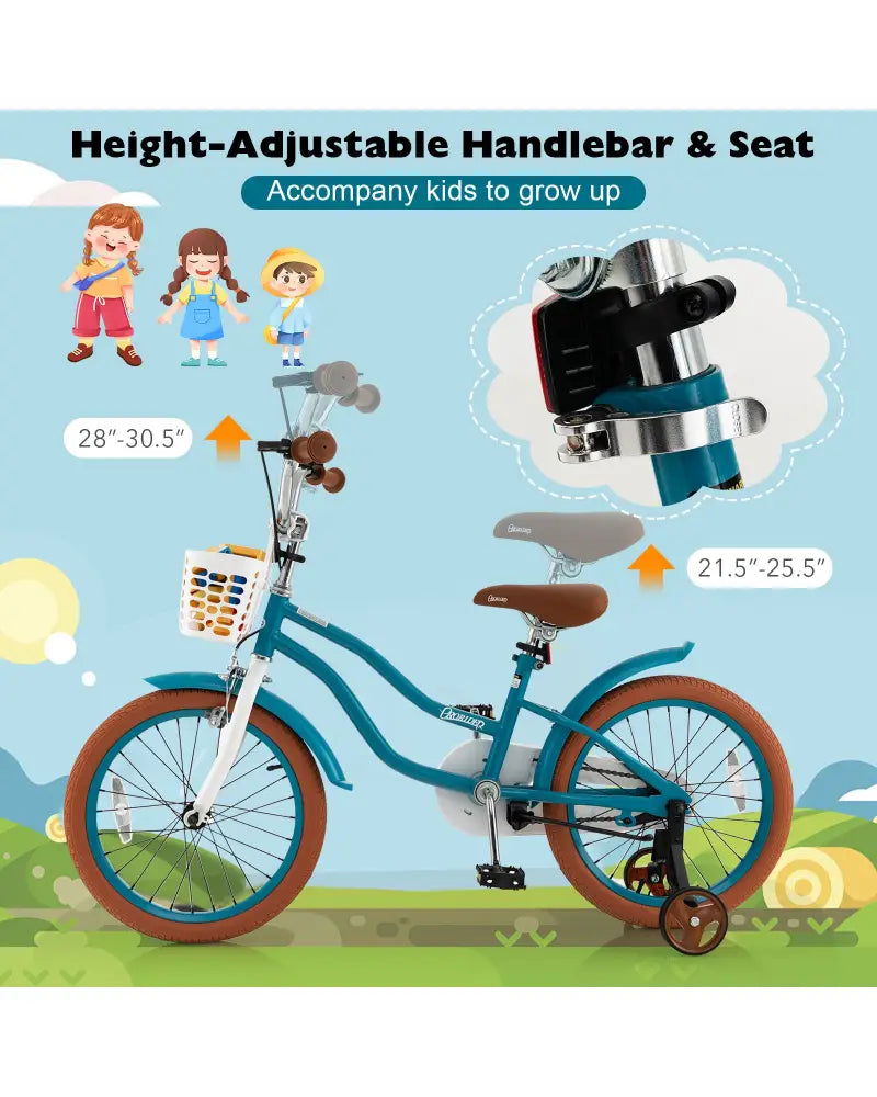 Children Bicycle with Front Handbrake and Rear Coaster Brake-Turquoise - Turquoise - Kids Bike