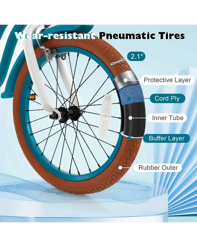 Children Bicycle with Front Handbrake and Rear Coaster Brake-Turquoise - Turquoise - Kids Bike