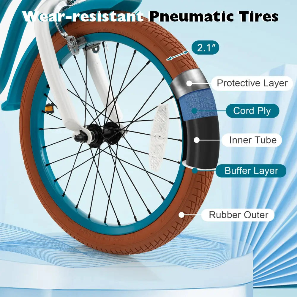 Children Bicycle with Front Handbrake and Rear Coaster Brake-Turquoise - Turquoise - Kids Bike