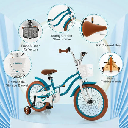 Children Bicycle with Front Handbrake and Rear Coaster Brake - Turquoise - Oasis Home Essentials