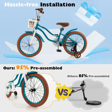 Children Bicycle with Front Handbrake and Rear Coaster Brake - Turquoise - Oasis Home Essentials