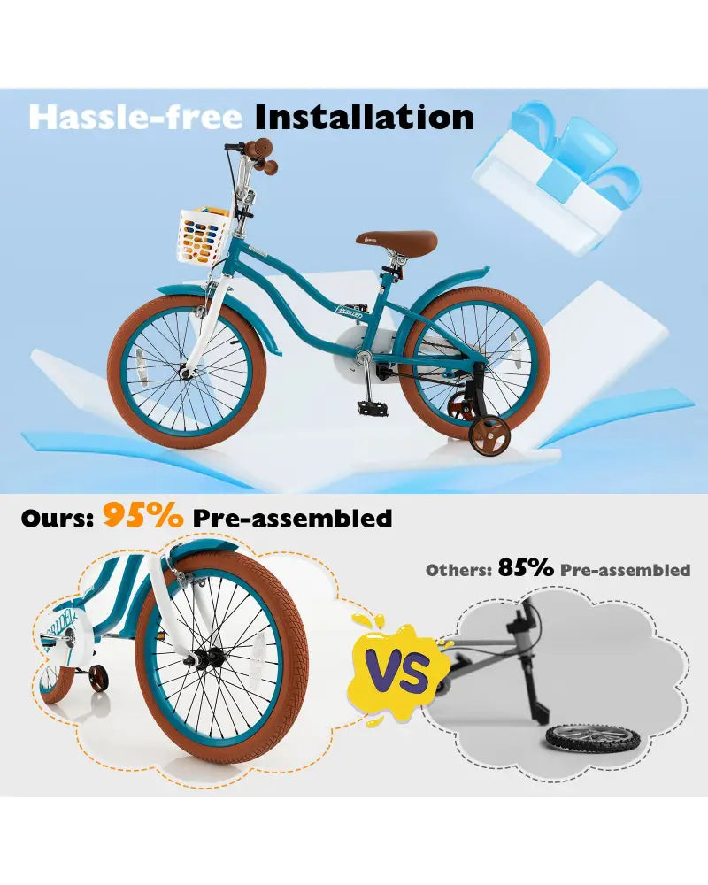 Children Bicycle with Front Handbrake and Rear Coaster Brake-Turquoise - Turquoise - Kids Bike