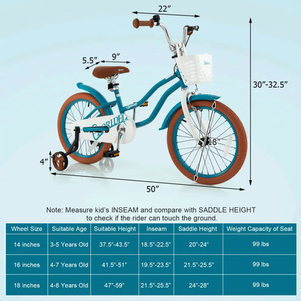 Children Bicycle with Front Handbrake and Rear Coaster Brake-Turquoise - Turquoise - Kids Bike