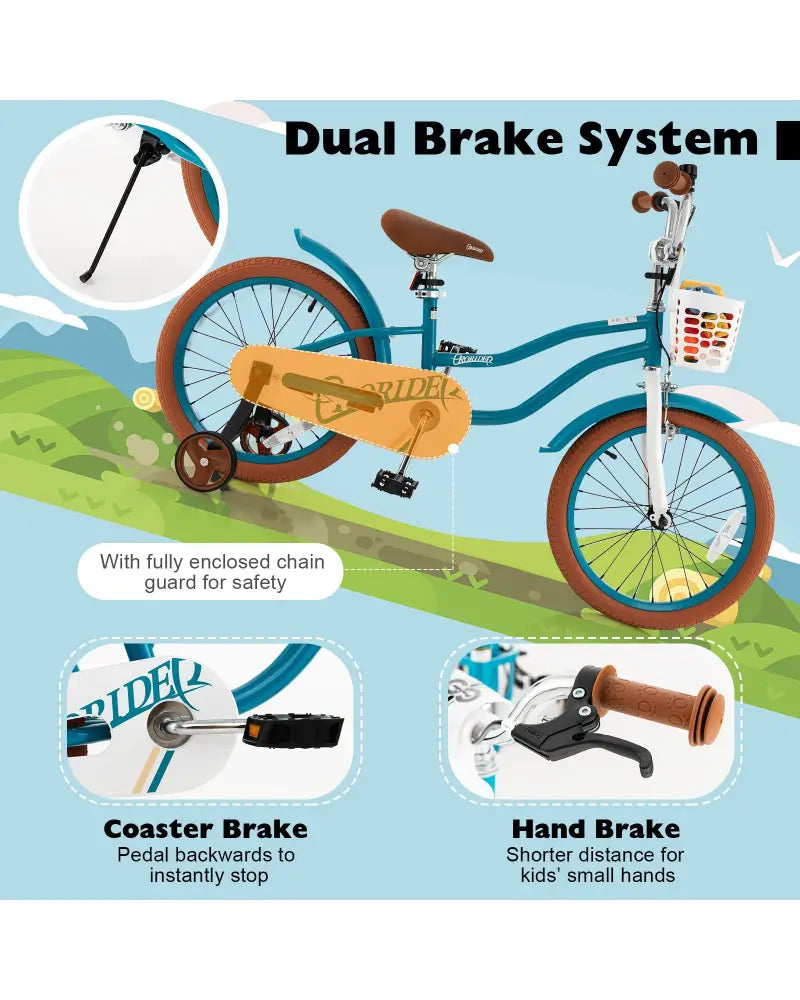 Children Bicycle with Front Handbrake and Rear Coaster Brake-Turquoise - Turquoise - Kids Bike
