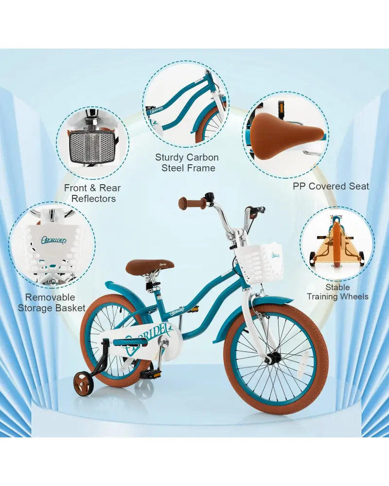 Children Bicycle with Front Handbrake and Rear Coaster Brake-Turquoise - Turquoise - Kids Bike