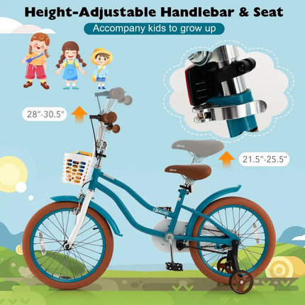 Children Bicycle with Front Handbrake and Rear Coaster Brake - Turquoise - Oasis Home Essentials