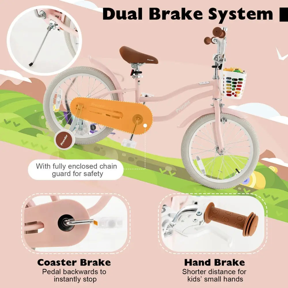Children Bicycle with Front Handbrake and Rear Coaster Brake - Pink - Oasis Home Essentials