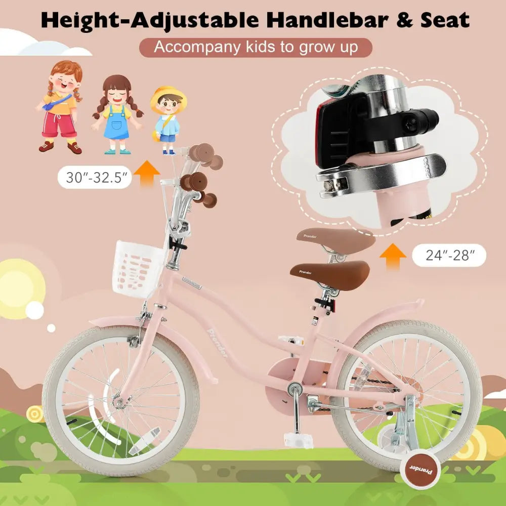 Children Bicycle with Front Handbrake and Rear Coaster Brake - Pink - Oasis Home Essentials