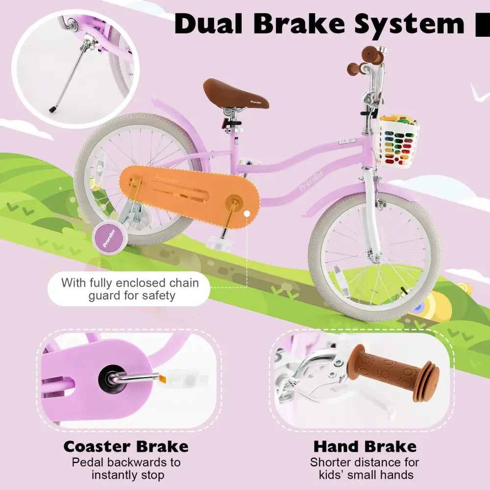 Children Bicycle with Front Handbrake and Rear Coaster Brake - Purple - Oasis Home Essentials