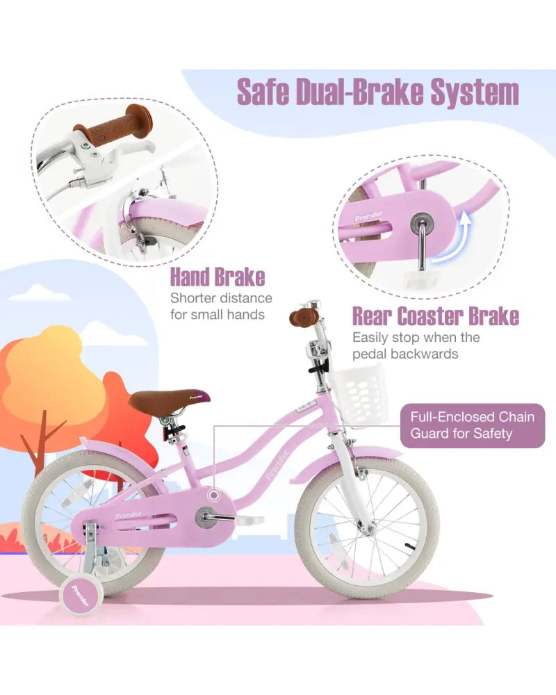 Children Bicycle with Front Handbrake and Rear Coaster Brake-Purple - Purple - Kids Bike