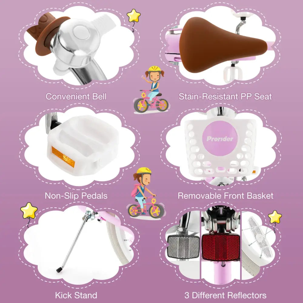 Children Bicycle with Front Handbrake and Rear Coaster Brake-Purple - Purple - Kids Bike