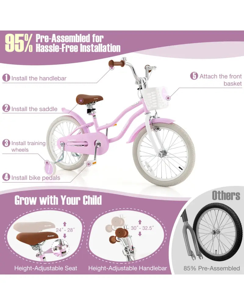 Children Bicycle with Front Handbrake and Rear Coaster Brake-Purple - Purple - Kids Bike