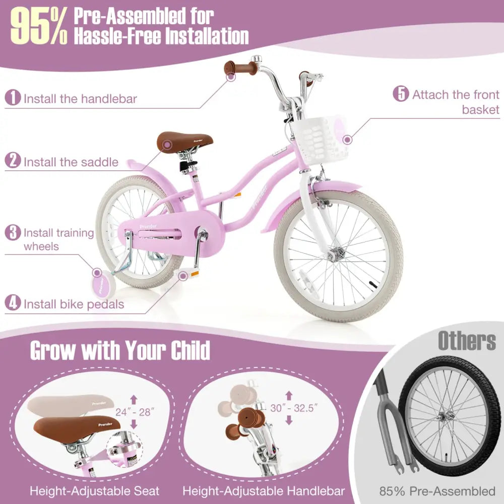 Children Bicycle with Front Handbrake and Rear Coaster Brake-Purple - Purple - Kids Bike
