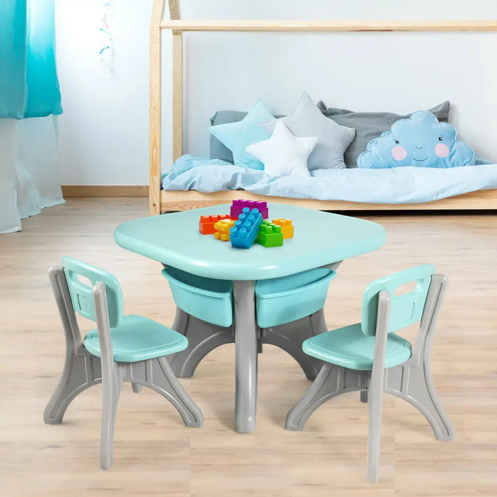 Children Kids Activity Table & Chair Set Play Furniture W/Storage-Blue - Blue - Kids Table & Chair Sets