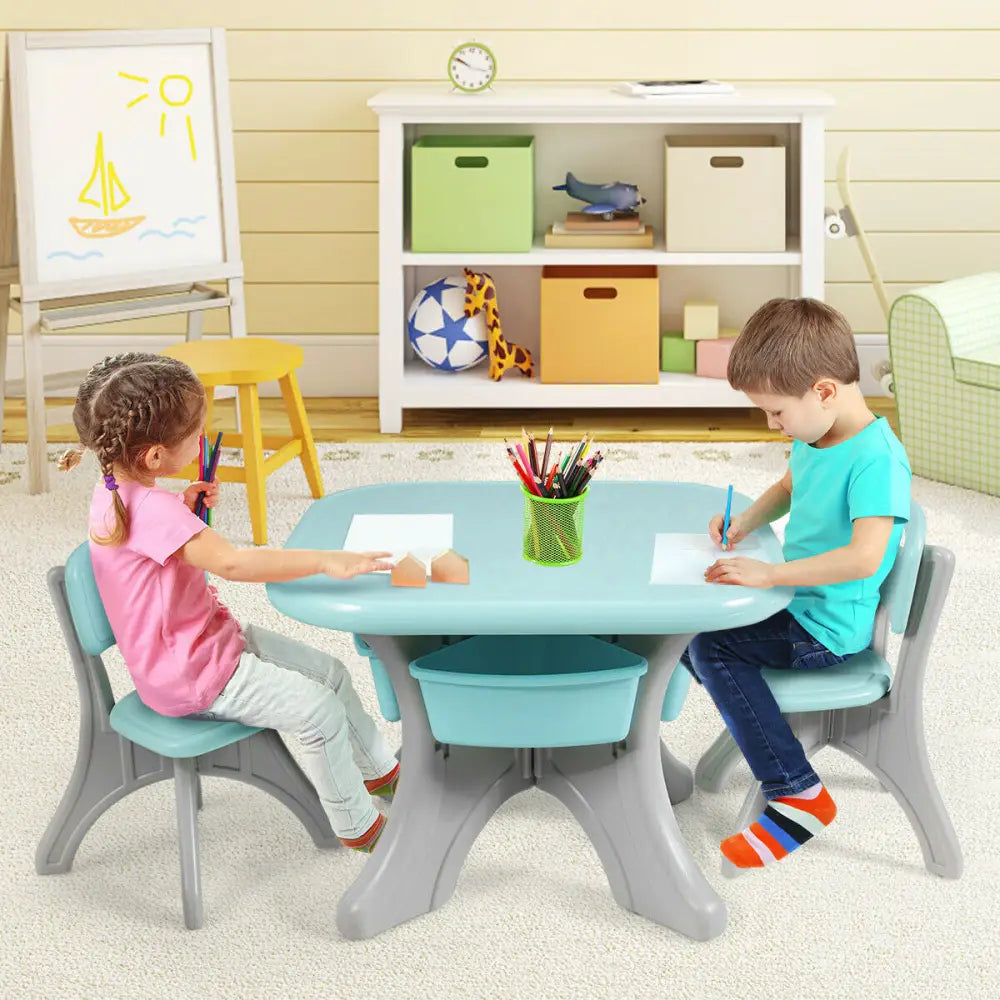 Children Kids Activity Table & Chair Set Play Furniture W/Storage-Blue - Blue - Kids Table & Chair Sets