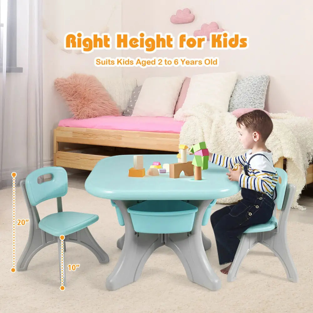 Children Kids Activity Table & Chair Set Play Furniture W/Storage-Blue - Blue - Kids Table & Chair Sets