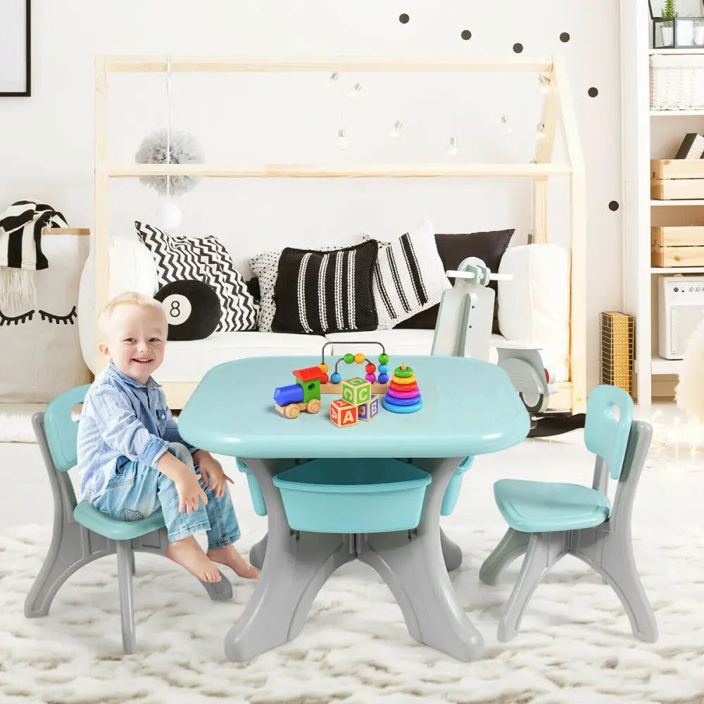 Children Kids Activity Table & Chair Set Play Furniture W/Storage-Blue - Blue - Kids Table & Chair Sets
