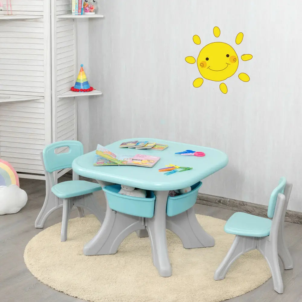 Children Kids Activity Table & Chair Set Play Furniture W/Storage-Blue - Blue - Kids Table & Chair Sets