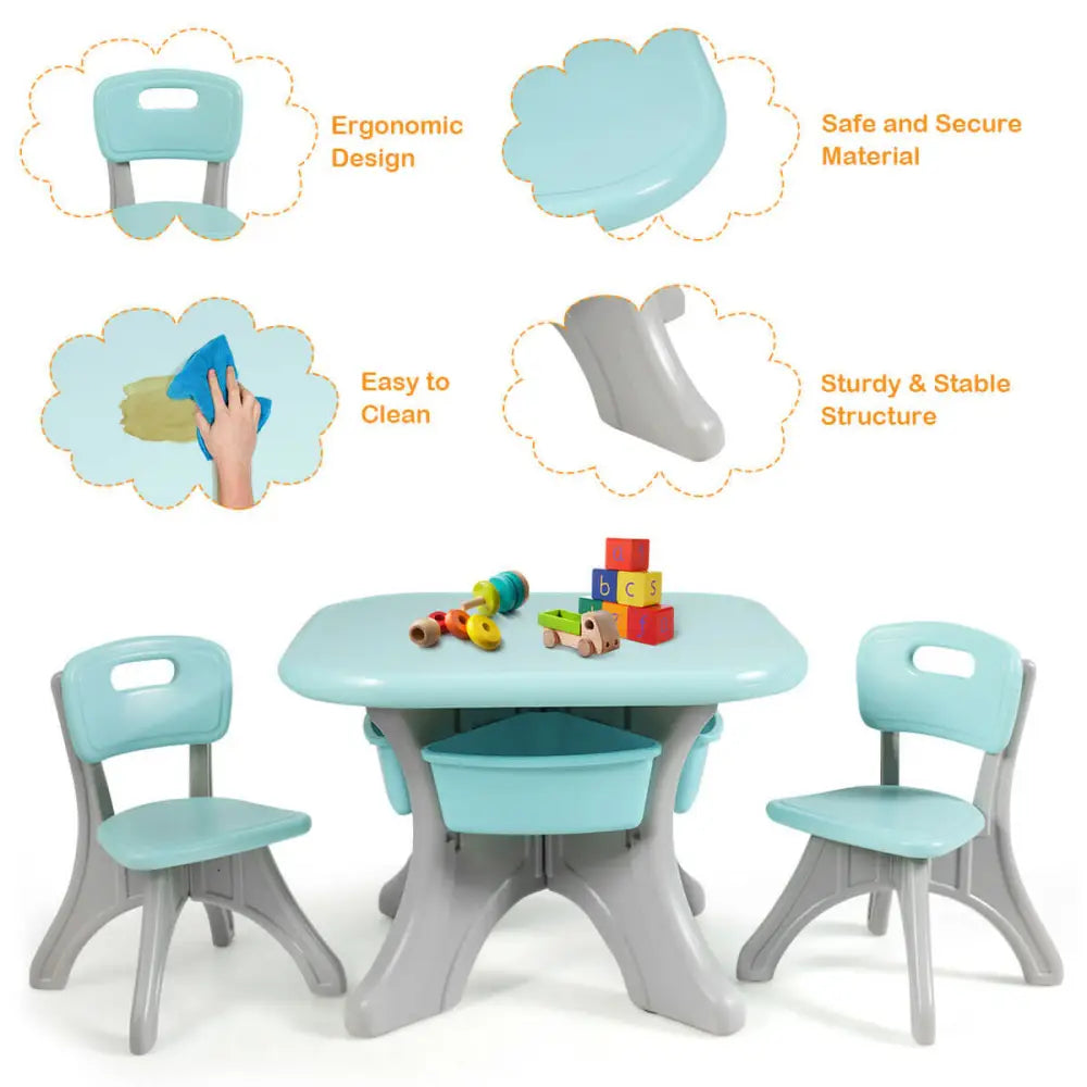 Children Kids Activity Table & Chair Set Play Furniture W/Storage-Blue - Blue - Kids Table & Chair Sets