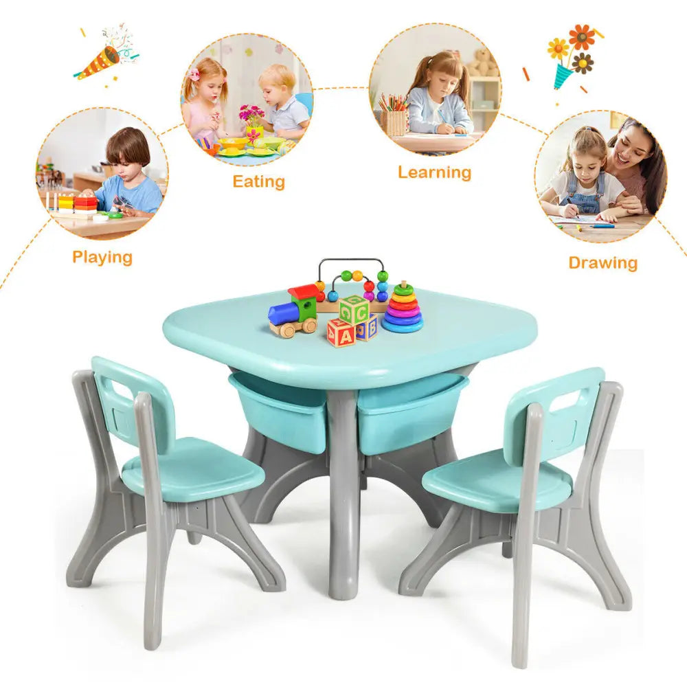 Children Kids Activity Table & Chair Set Play Furniture W/Storage-Blue - Blue - Kids Table & Chair Sets