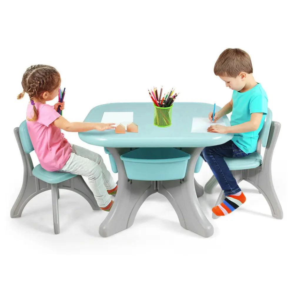 Children Kids Activity Table & Chair Set Play Furniture W/Storage-Blue - Blue - Kids Table & Chair Sets