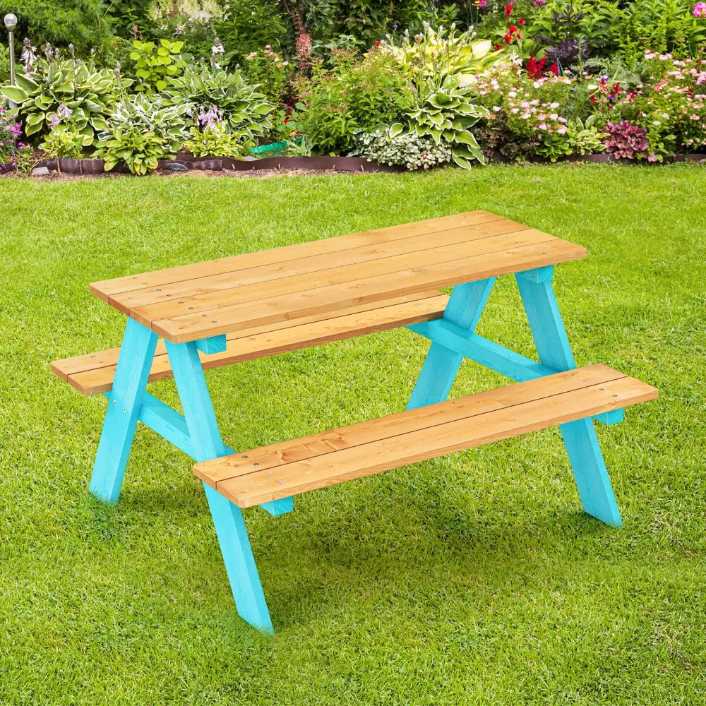 Children Outdoor Wooden Table with Bench Seats for Indoor and Outdoor Use-Natural - Natural - Kids Table & Chair Sets