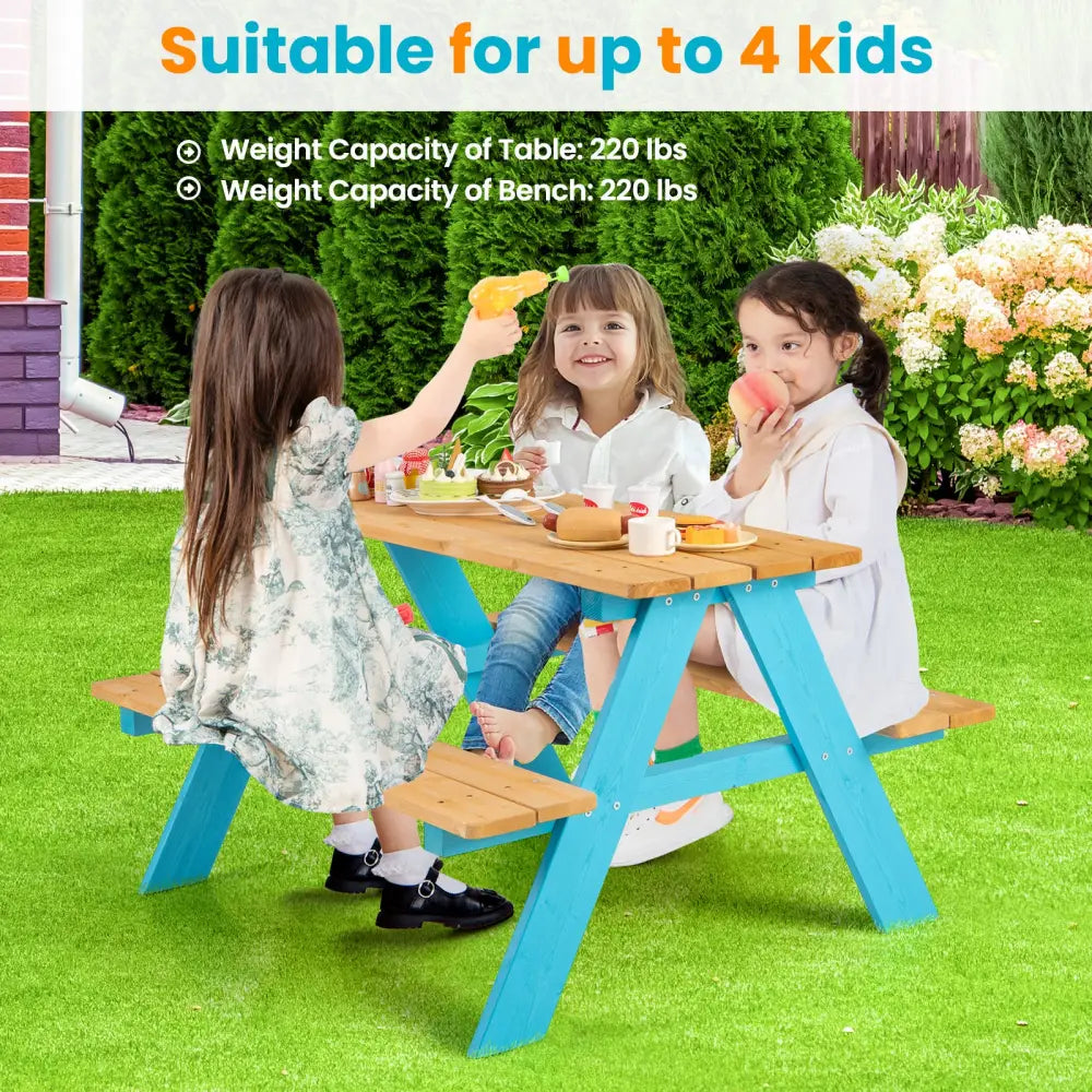Children Outdoor Wooden Table with Bench Seats for Indoor and Outdoor Use-Natural - Natural - Kids Table & Chair Sets