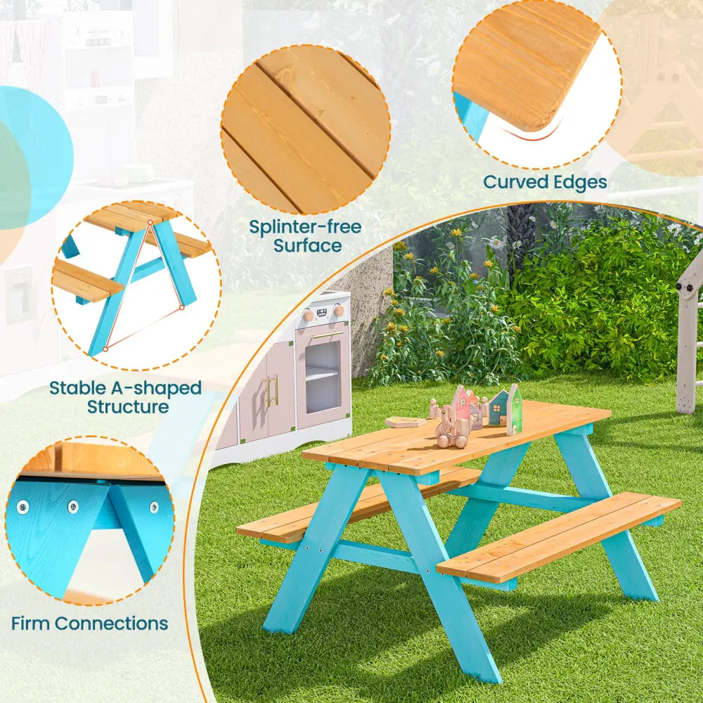 Children Outdoor Wooden Table with Bench Seats for Indoor and Outdoor Use-Natural - Natural - Kids Table & Chair Sets