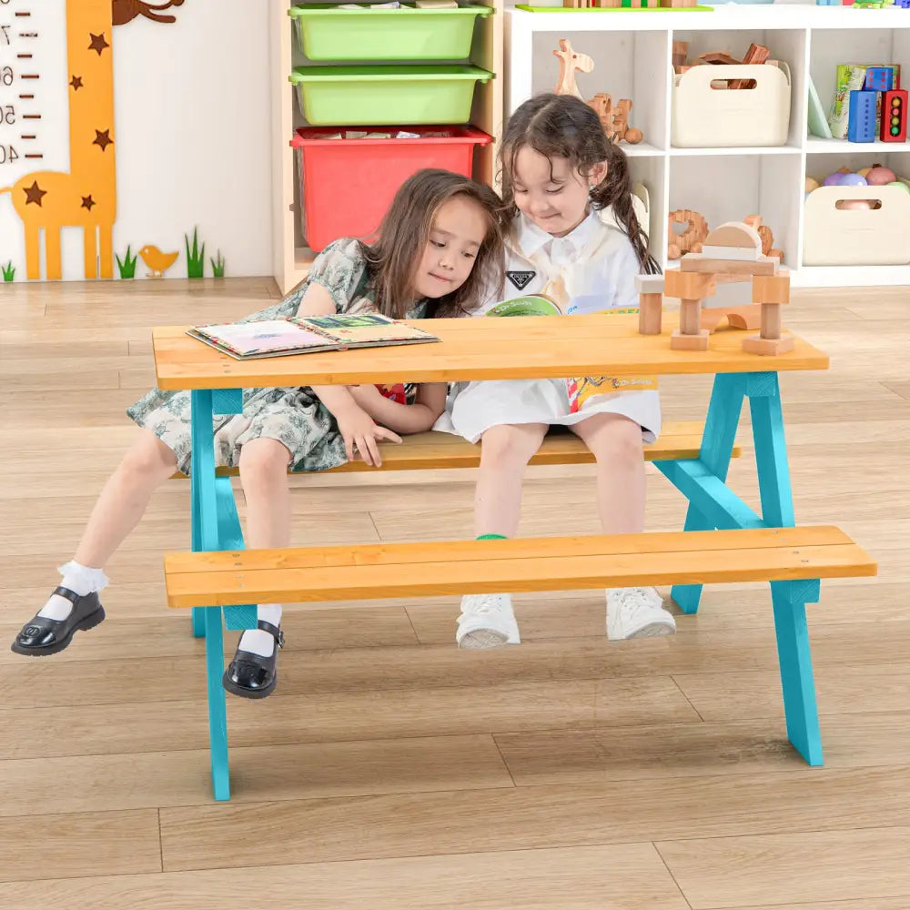 Children Outdoor Wooden Table with Bench Seats for Indoor and Outdoor Use-Natural - Natural - Kids Table & Chair Sets