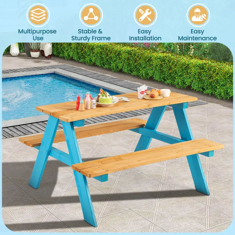 Children Outdoor Wooden Table with Bench Seats for Indoor and Outdoor Use-Natural - Natural - Kids Table & Chair Sets