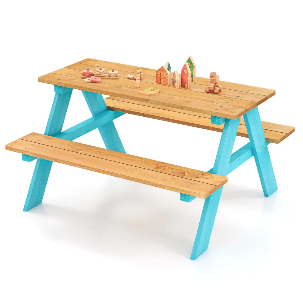 Children Outdoor Wooden Table with Bench Seats for Indoor and Outdoor Use-Natural - Natural - Kids Table & Chair Sets