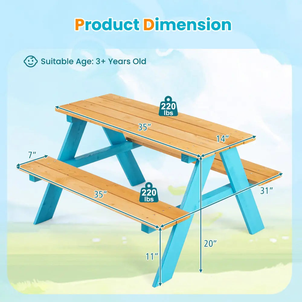 Children Outdoor Wooden Table with Bench Seats for Indoor and Outdoor Use-Natural - Natural - Kids Table & Chair Sets