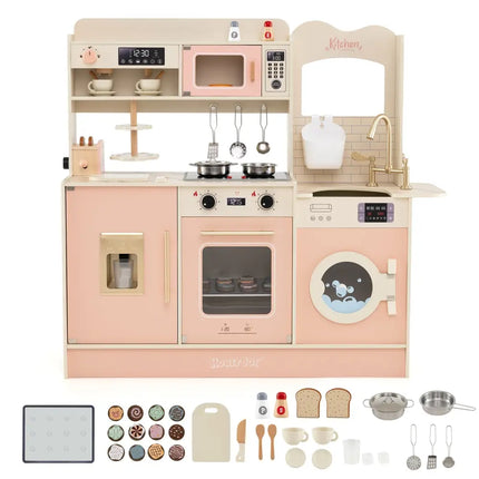 Children Pretend Toy Kitchen Playset with Light and Sound - Pink - Oasis Home Essentials