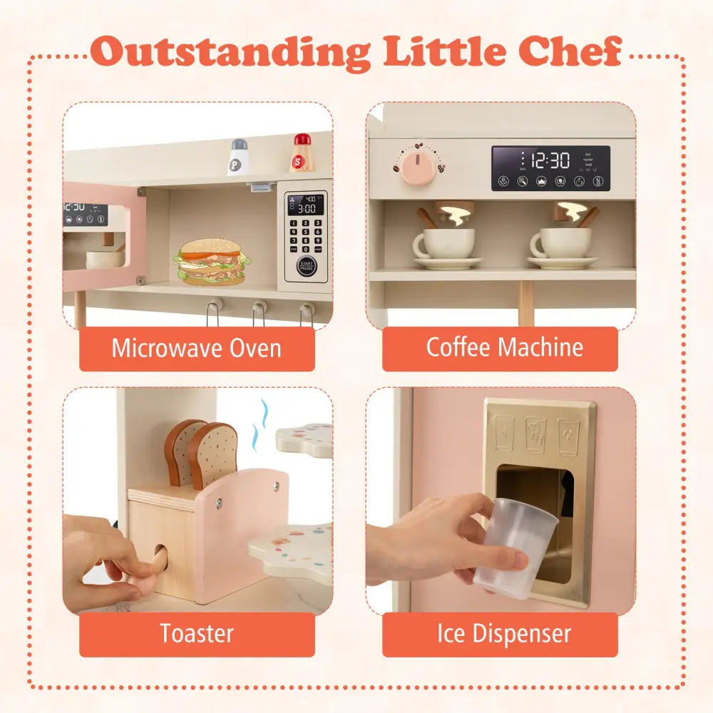 Children Pretend Toy Kitchen Playset with Light and Sound-Pink - Pink - Play Kitchen Sets