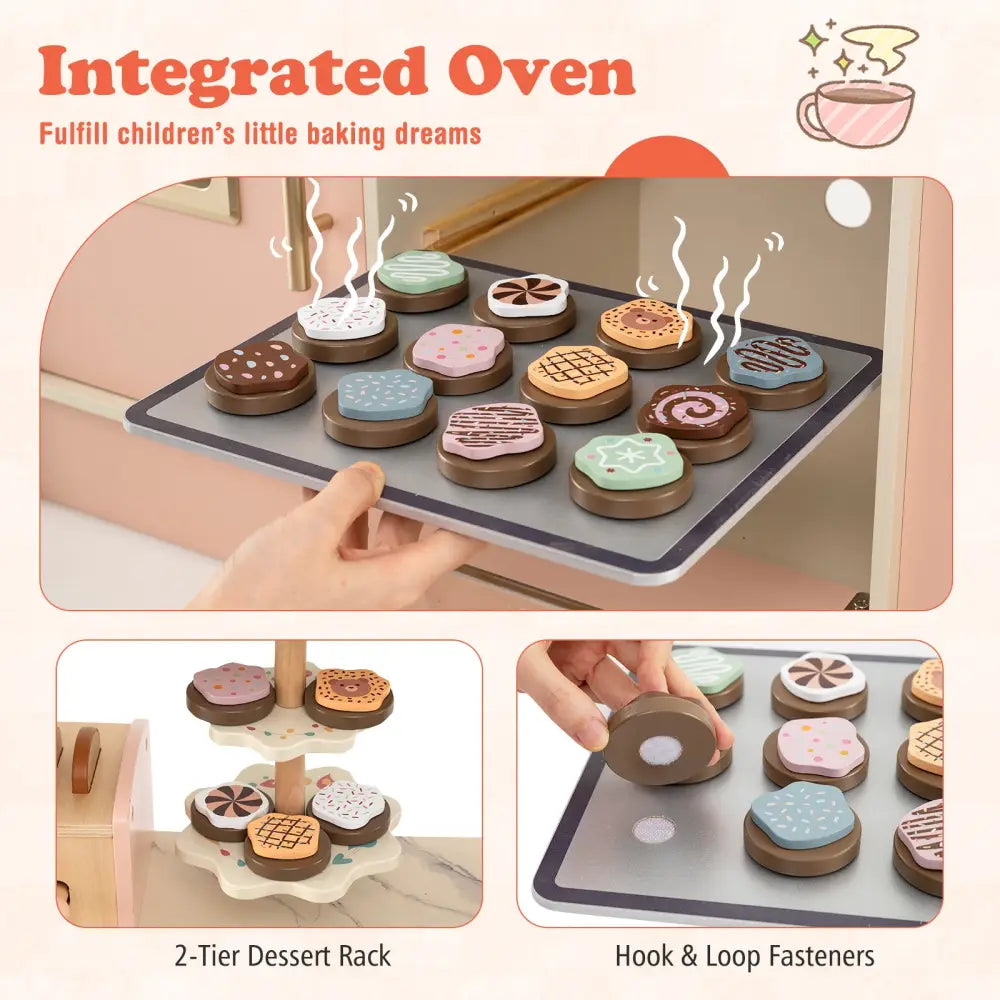 Children Pretend Toy Kitchen Playset with Light and Sound-Pink - Pink - Play Kitchen Sets