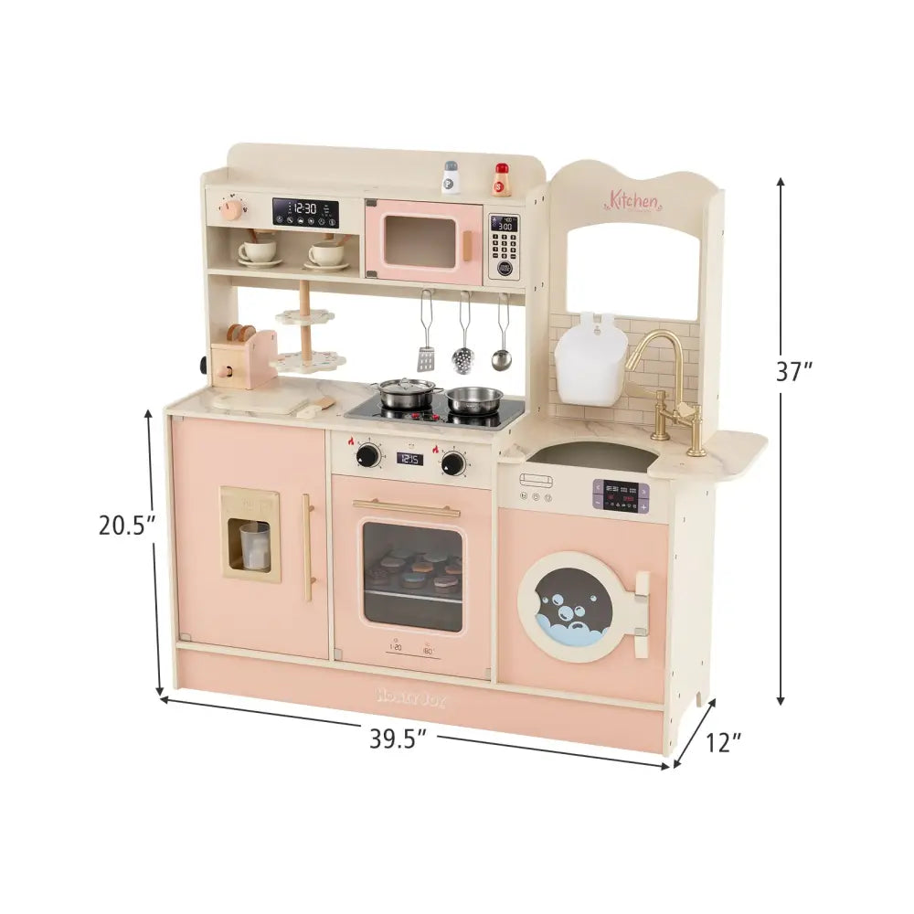 Children Pretend Toy Kitchen Playset with Light and Sound-Pink - Pink - Play Kitchen Sets