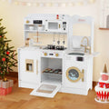 Children Pretend Toy Kitchen Playset with Light and Sound-White - White - Play Kitchen Sets