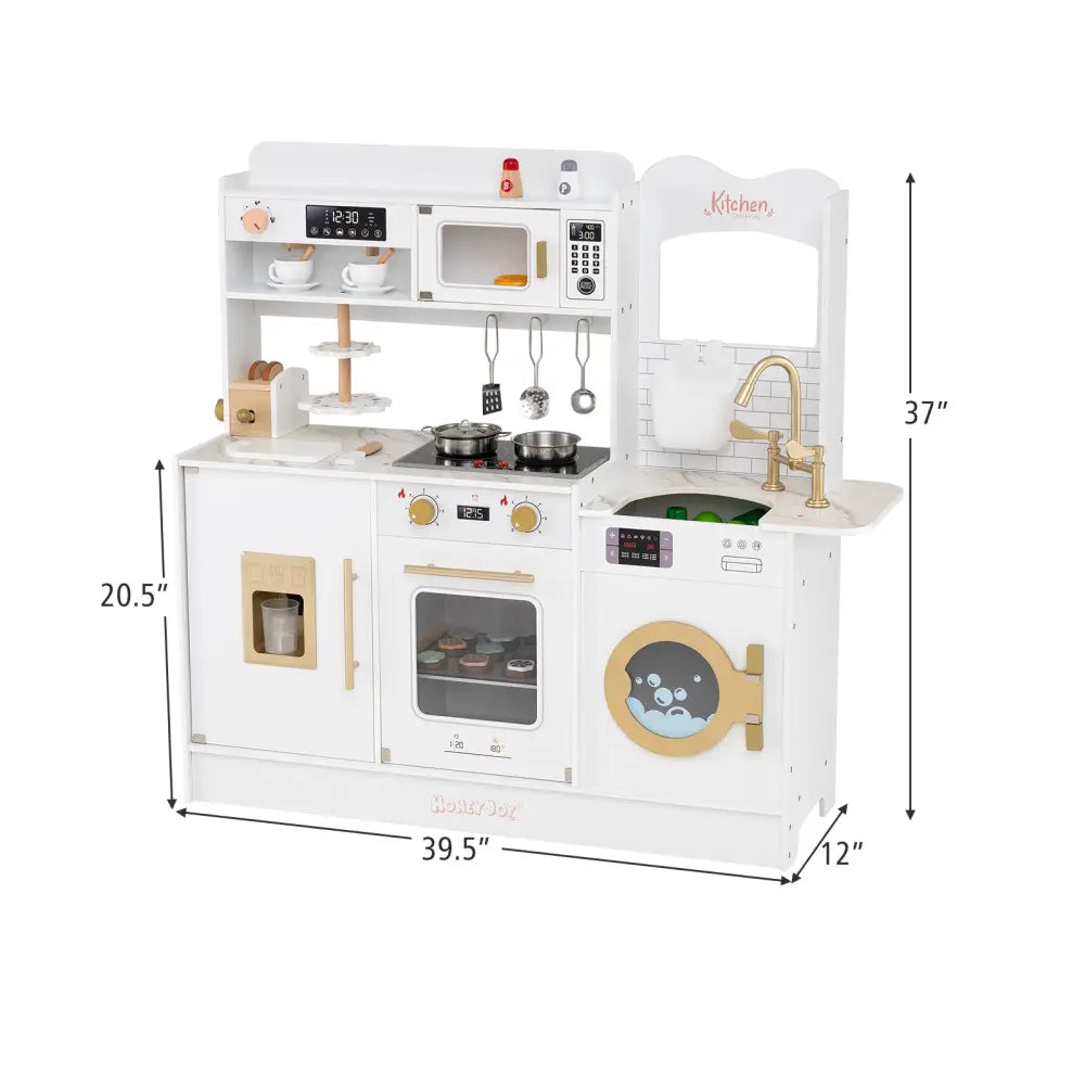 Children Pretend Toy Kitchen Playset with Light and Sound-White - White - Play Kitchen Sets