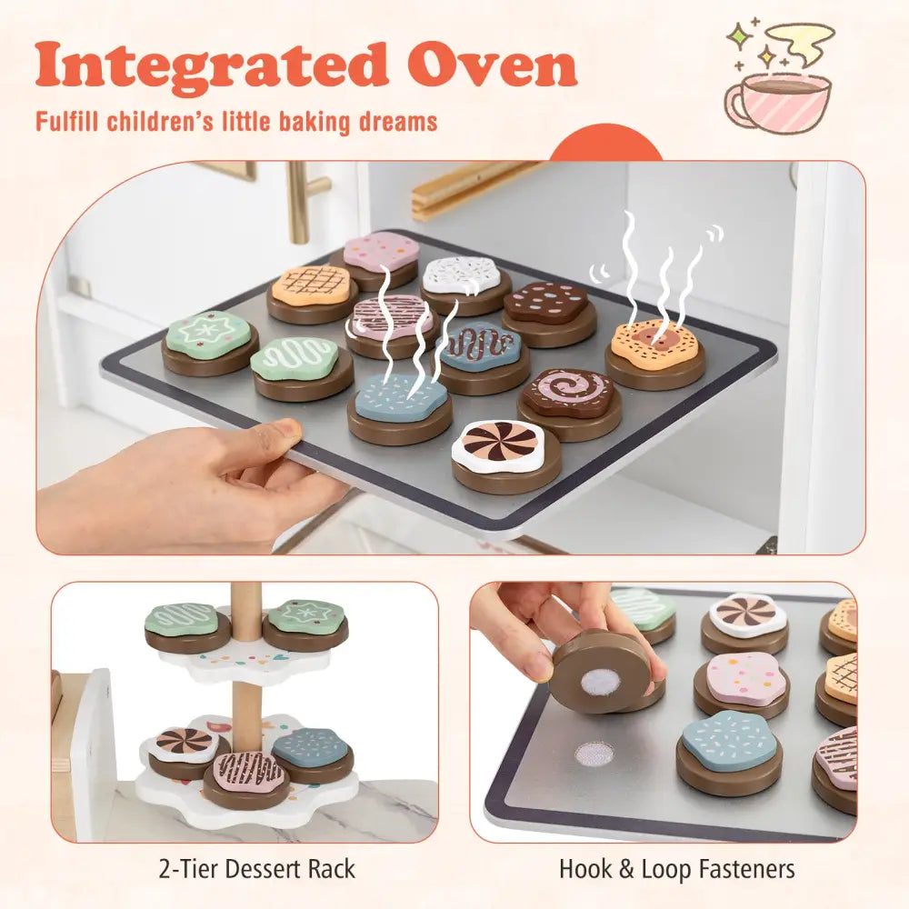 Children Pretend Toy Kitchen Playset with Light and Sound-White - White - Play Kitchen Sets