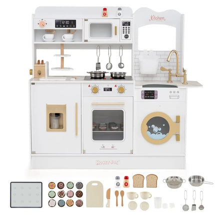 Children Pretend Toy Kitchen Playset with Light and Sound-White - White - Play Kitchen Sets