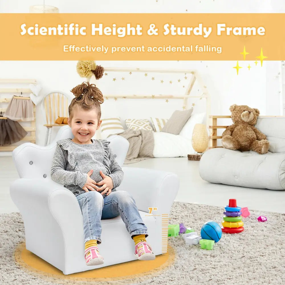 Children Upholstered Princess Sofa with Ottoman and Diamond Decoration for Boys and Girls-White - White - Kids Chairs &