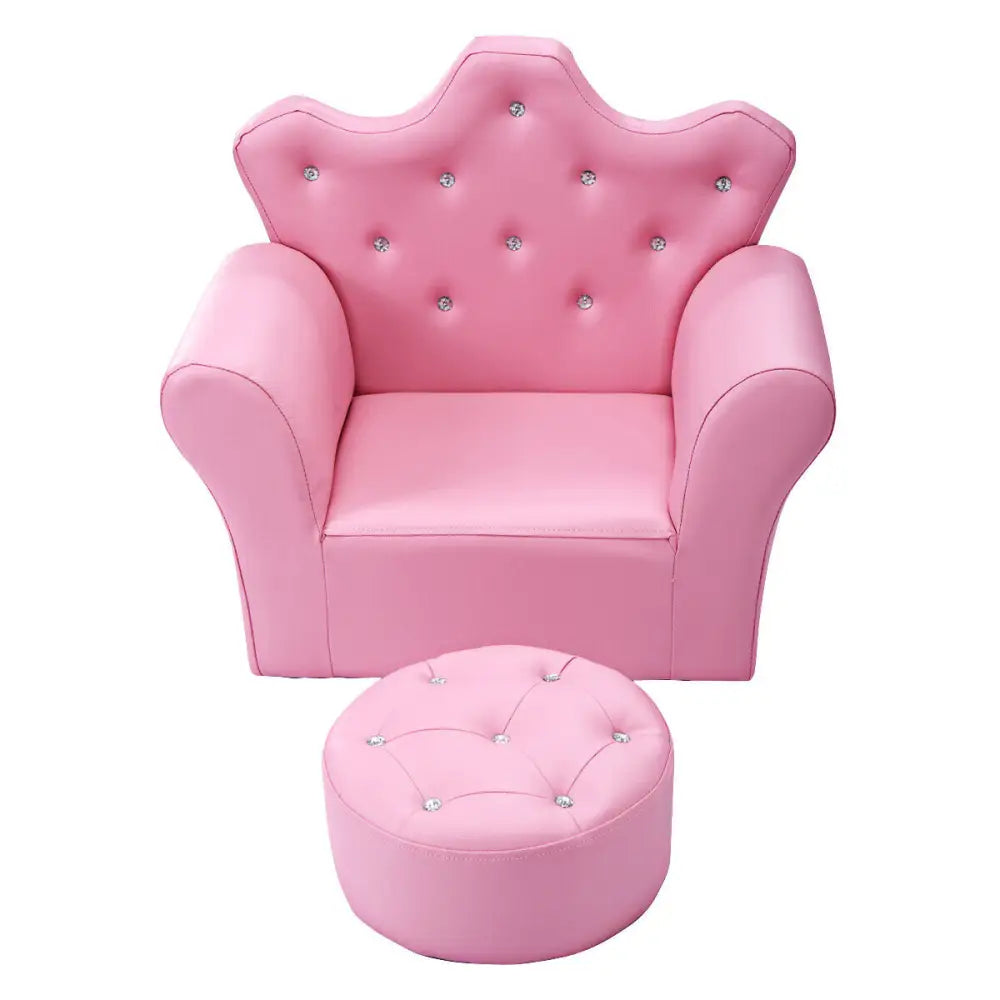 Children Upholstered Princess Sofa with Ottoman and Diamond Decoration for Boys and Girls-Pink - Pink - Kids Chairs &