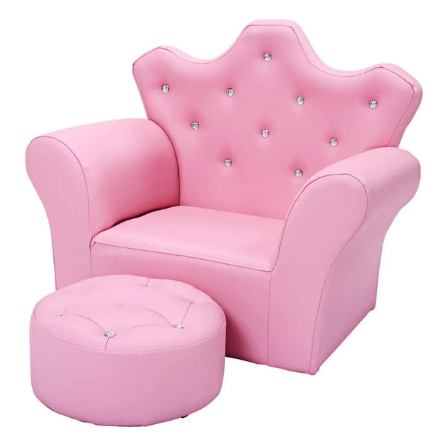 Children Upholstered Princess Sofa with Ottoman and Diamond Decoration for Boys and Girls-Pink - Pink - Kids Chairs &