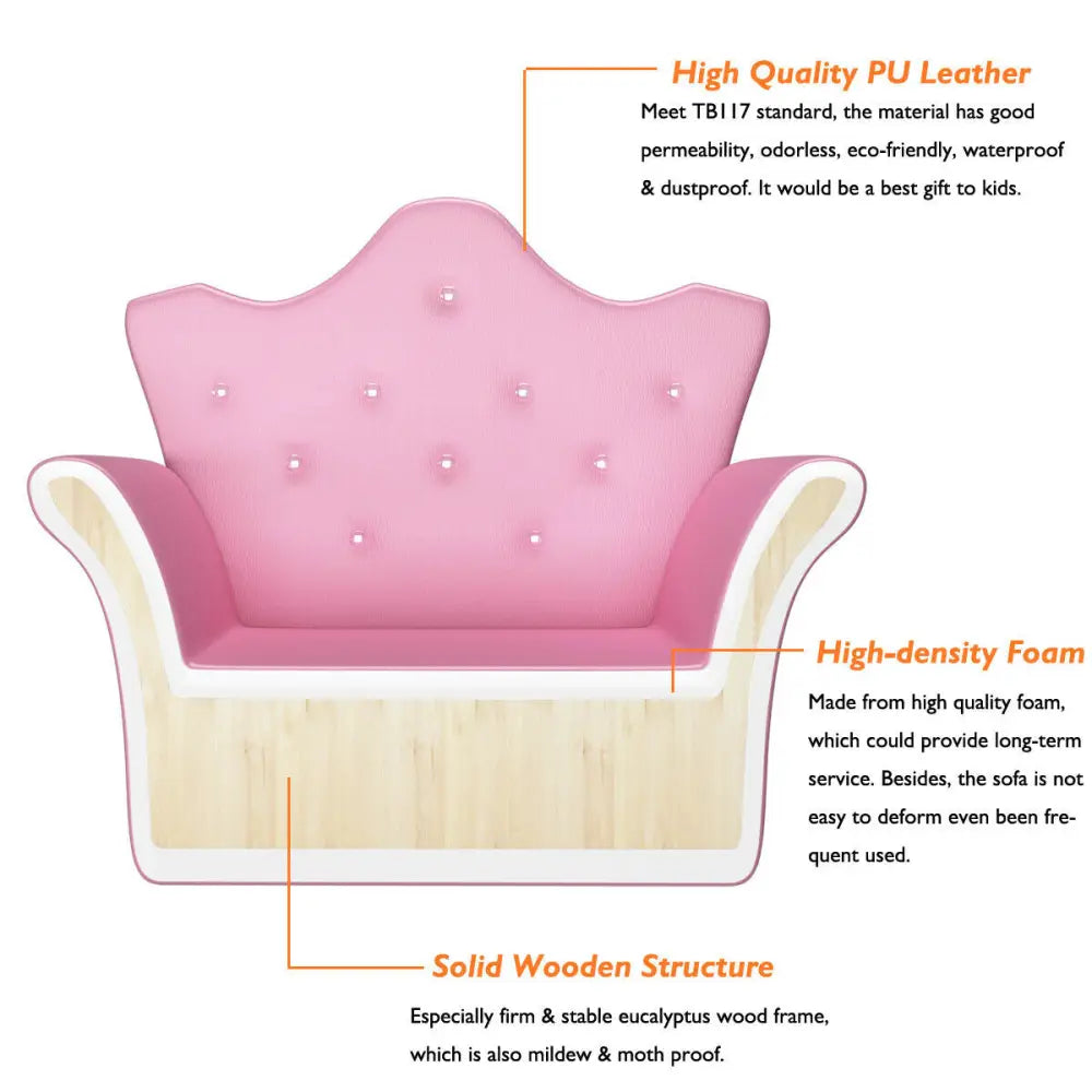 Children Upholstered Princess Sofa with Ottoman and Diamond Decoration for Boys and Girls-Pink - Pink - Kids Chairs &