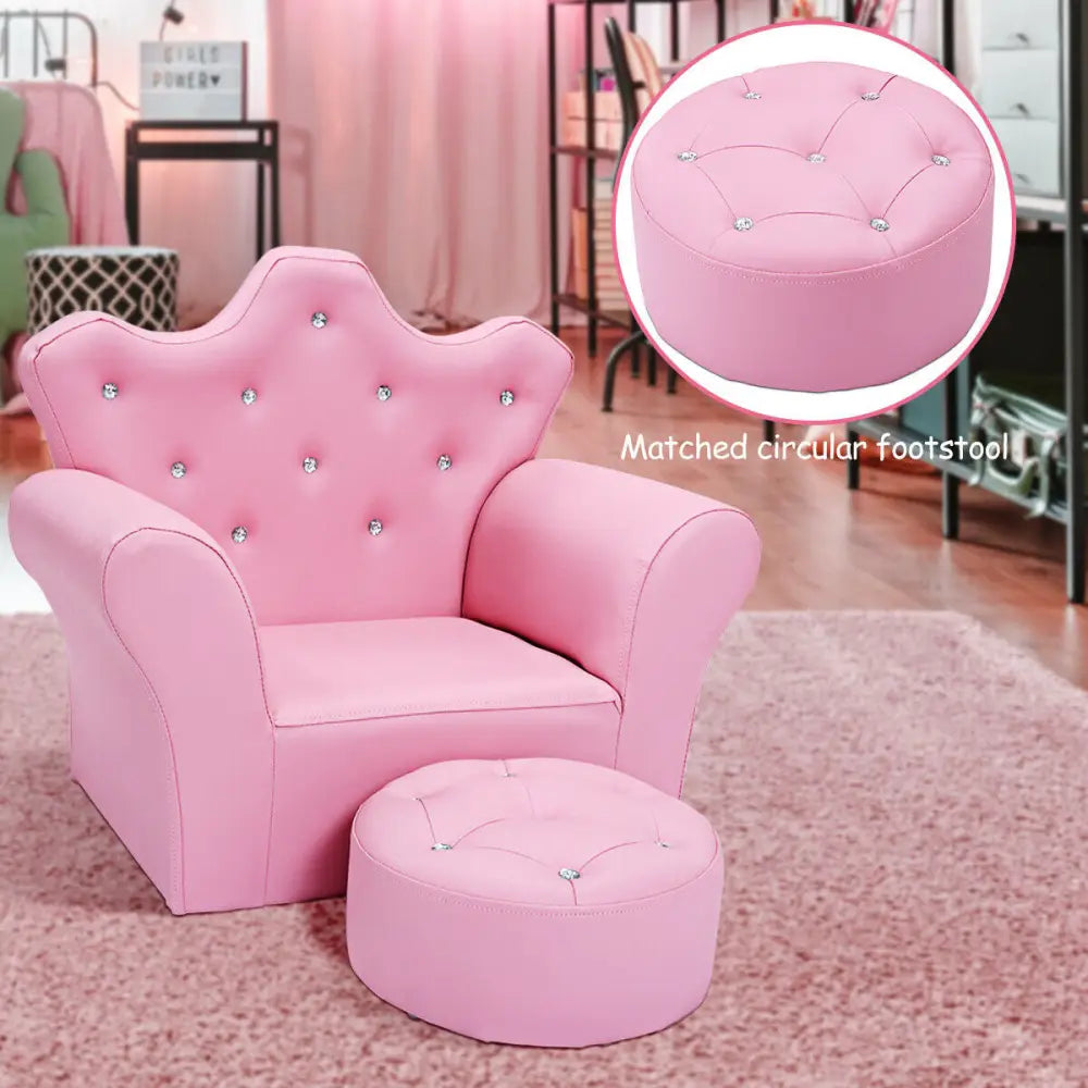 Children Upholstered Princess Sofa with Ottoman and Diamond Decoration for Boys and Girls-Pink - Pink - Kids Chairs &