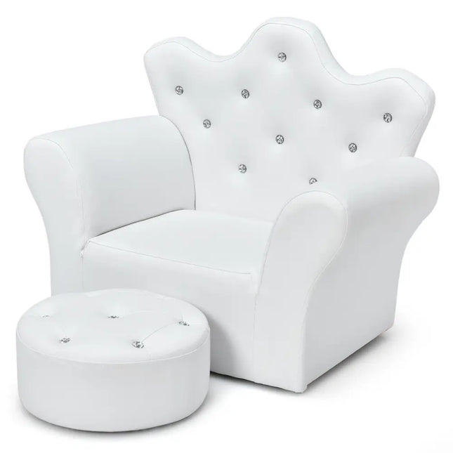 Children Upholstered Princess Sofa with Ottoman and Diamond Decoration for Boys and Girls-White - White - Kids Chairs &
