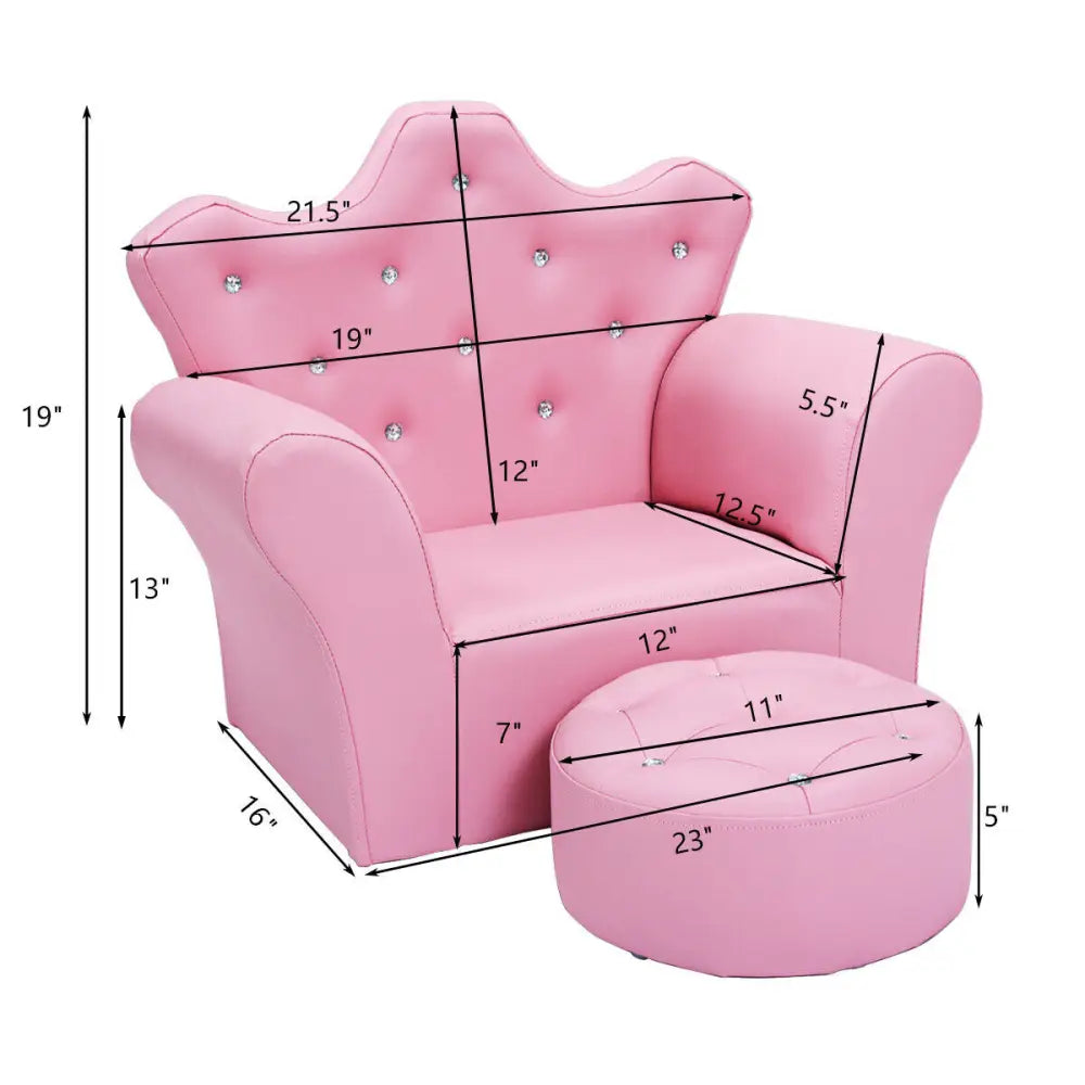 Children Upholstered Princess Sofa with Ottoman and Diamond Decoration for Boys and Girls-Pink - Pink - Kids Chairs &