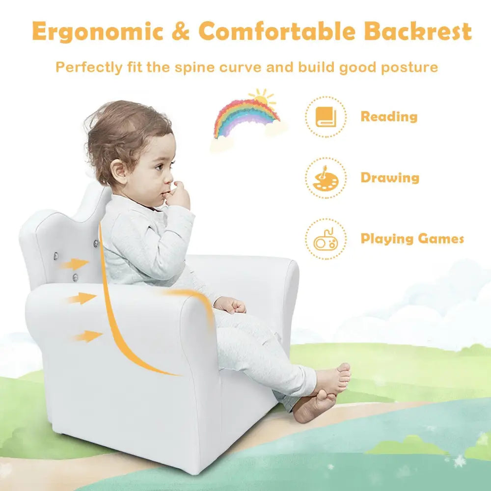 Children Upholstered Princess Sofa with Ottoman and Diamond Decoration for Boys and Girls-White - White - Kids Chairs &